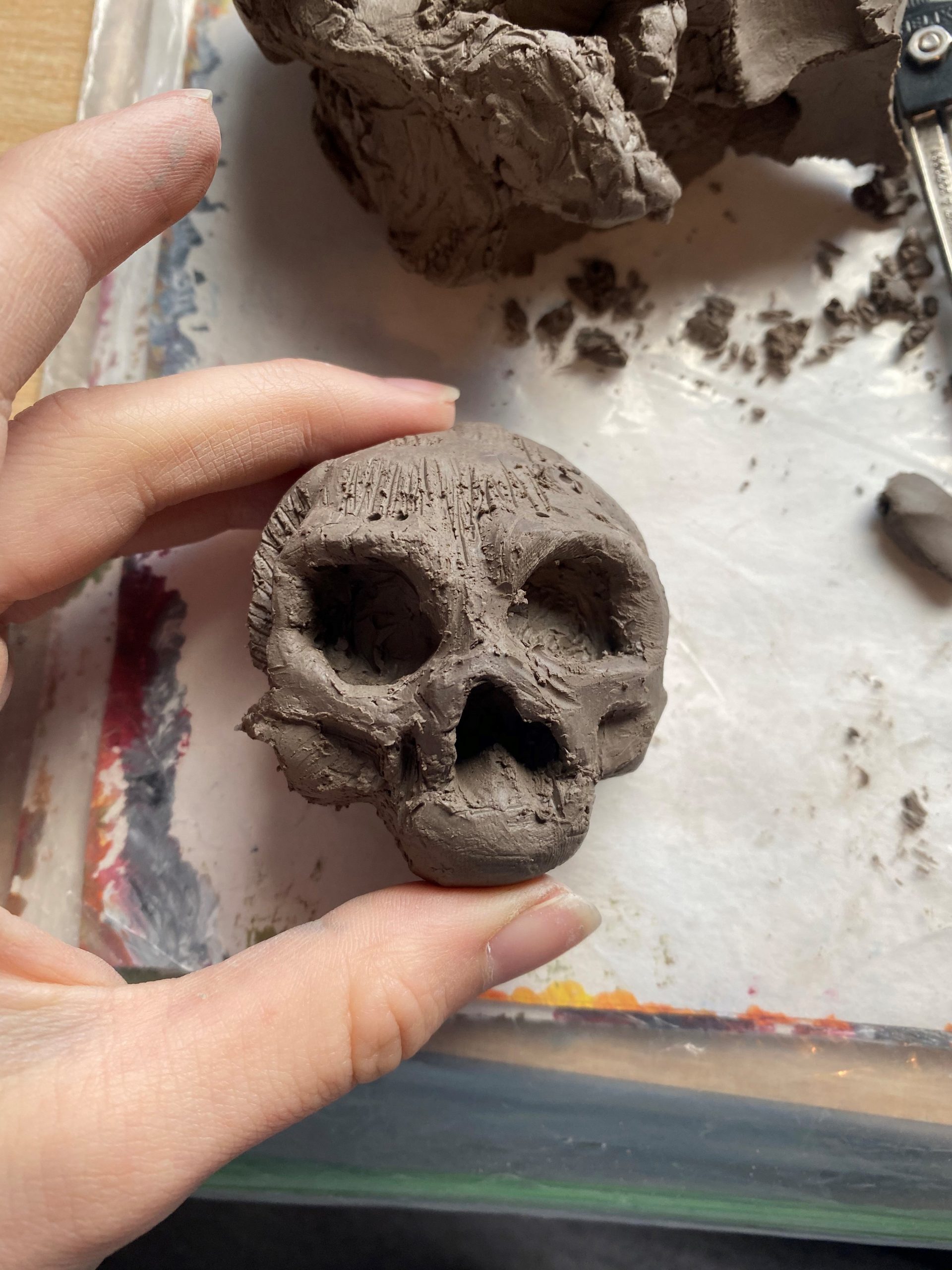 Sculpture – making a little skull (human) out of clay